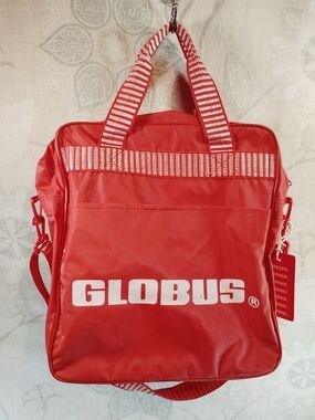 Vintage Globus Red Crossbody Tote/Travel Bag with White Logo